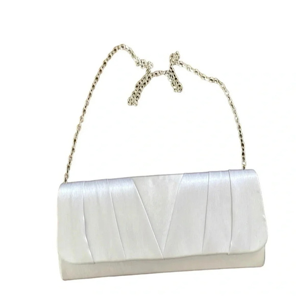 Sol Silver Clutch Purse Bag Chain Snap Closure Dress Wedding Party pocket EUC - Picture 1 of 6